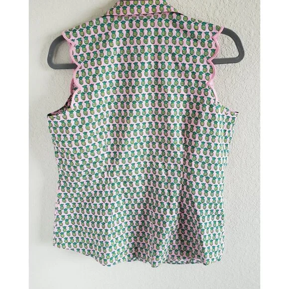 Talbots Woman Size 10 P Pineapple Novelty Print NWOT Sleeveless Button up Blouse - Picture 2 of 6